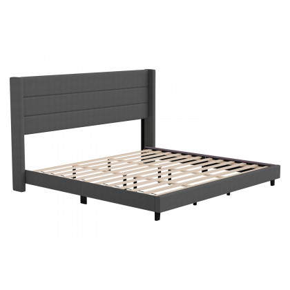 BLNK Hollis Upholstered Platform Bed with Wingback Headboard - Charcoal, King Size