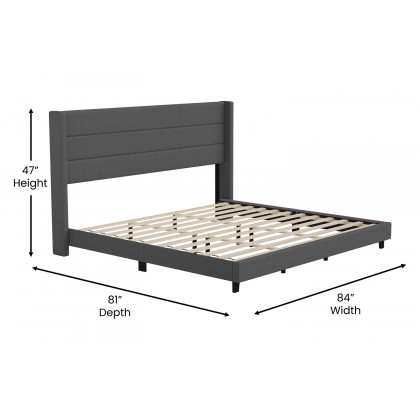 BLNK Hollis Upholstered Platform Bed with Wingback Headboard - Charcoal, King Size