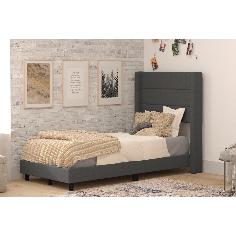 BLNK Hollis Upholstered Platform Bed with Wingback Headboard - Charcoal, Twin Size