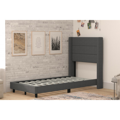 BLNK Hollis Upholstered Platform Bed with Wingback Headboard - Charcoal, Twin Size