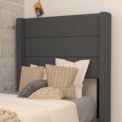 BLNK Hollis Upholstered Platform Bed with Wingback Headboard - Charcoal, Twin Size