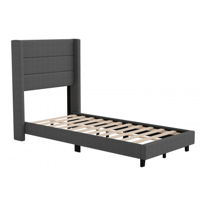 BLNK Hollis Upholstered Platform Bed with Wingback Headboard - Charcoal, Twin Size
