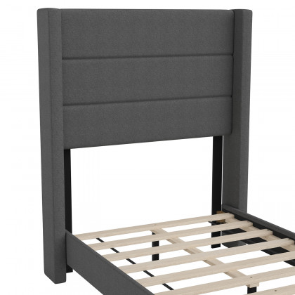 BLNK Hollis Upholstered Platform Bed with Wingback Headboard - Charcoal, Twin Size