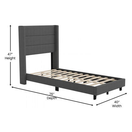BLNK Hollis Upholstered Platform Bed with Wingback Headboard - Charcoal, Twin Size