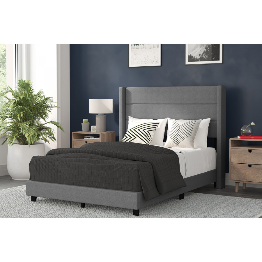 BLNK Hollis Upholstered Platform Bed with Wingback Headboard - Gray, Full Size