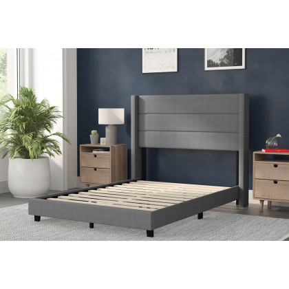 BLNK Hollis Upholstered Platform Bed with Wingback Headboard - Gray, Full Size
