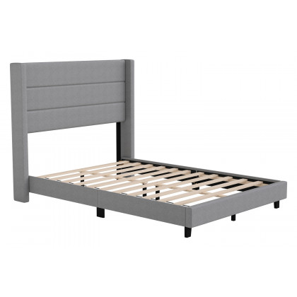 BLNK Hollis Upholstered Platform Bed with Wingback Headboard - Gray, Full Size