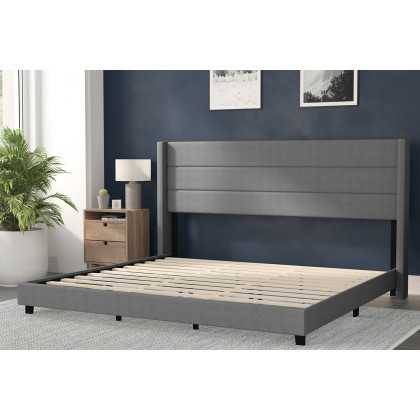 BLNK Hollis Upholstered Platform Bed with Wingback Headboard - Gray, King Size