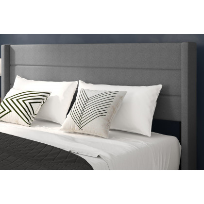 BLNK Hollis Upholstered Platform Bed with Wingback Headboard - Gray, King Size