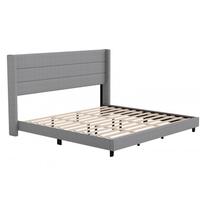 BLNK Hollis Upholstered Platform Bed with Wingback Headboard - Gray, King Size
