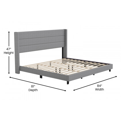 BLNK Hollis Upholstered Platform Bed with Wingback Headboard - Gray, King Size