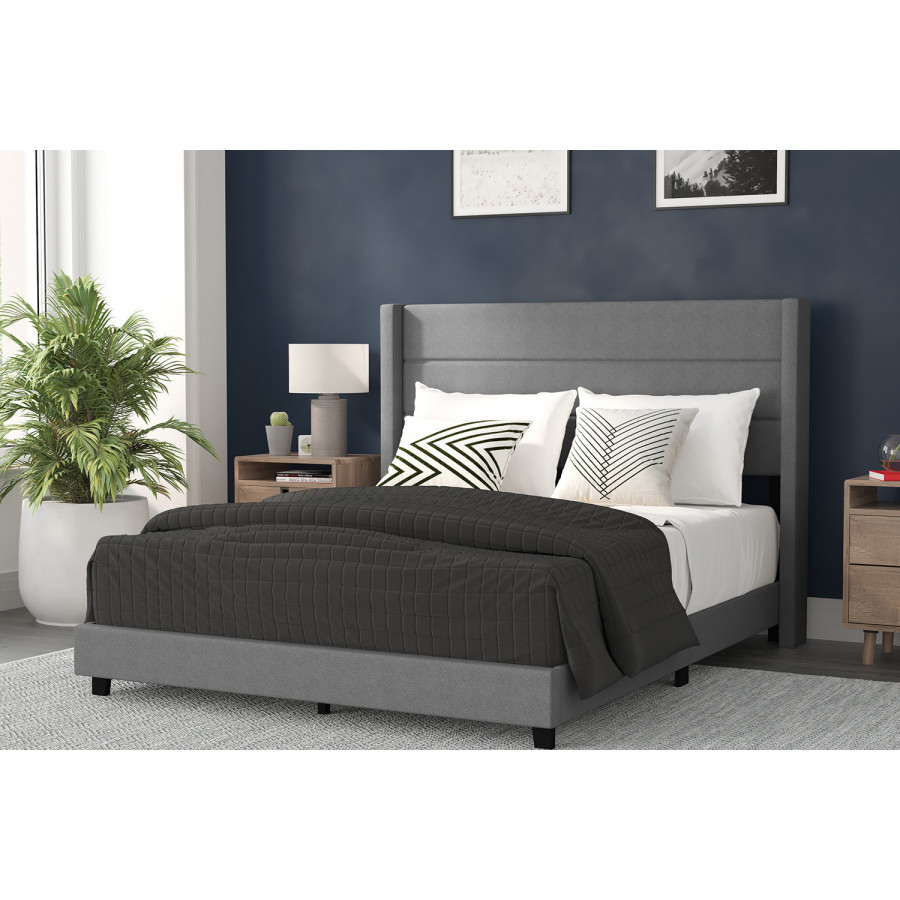 BLNK Hollis Upholstered Platform Bed with Wingback Headboard - Gray, Queen Size