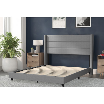 BLNK Hollis Upholstered Platform Bed with Wingback Headboard - Gray, Queen Size