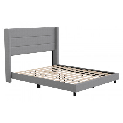 BLNK Hollis Upholstered Platform Bed with Wingback Headboard - Gray, Queen Size