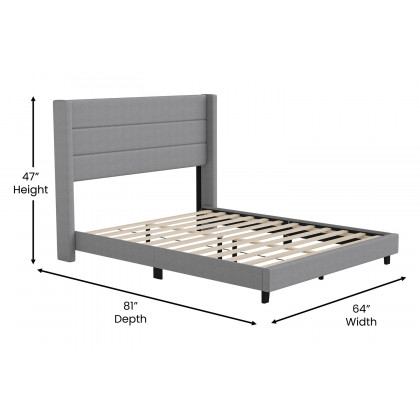 BLNK Hollis Upholstered Platform Bed with Wingback Headboard - Gray, Queen Size