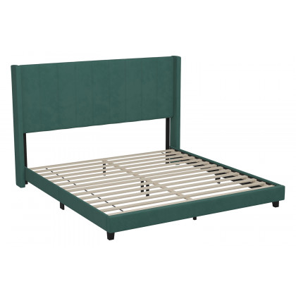BLNK Bianca Upholstered Platform Bed with Vertical Stitched Wingback Headboard - Emerald, King Size
