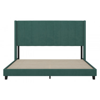 BLNK Bianca Upholstered Platform Bed with Vertical Stitched Wingback Headboard - Emerald, King Size