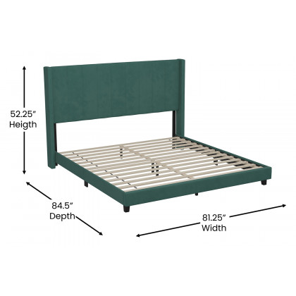 BLNK Bianca Upholstered Platform Bed with Vertical Stitched Wingback Headboard - Emerald, King Size