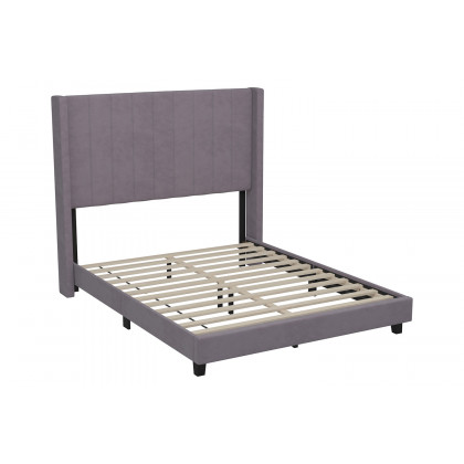 BLNK Bianca Upholstered Platform Bed with Vertical Stitched Wingback Headboard - Gray, Full Size
