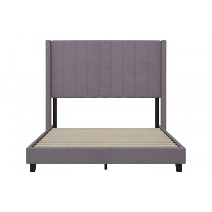 BLNK Bianca Upholstered Platform Bed with Vertical Stitched Wingback Headboard - Gray, Full Size