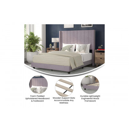 BLNK Bianca Upholstered Platform Bed with Vertical Stitched Wingback Headboard - Gray, Full Size