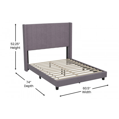 BLNK Bianca Upholstered Platform Bed with Vertical Stitched Wingback Headboard - Gray, Full Size