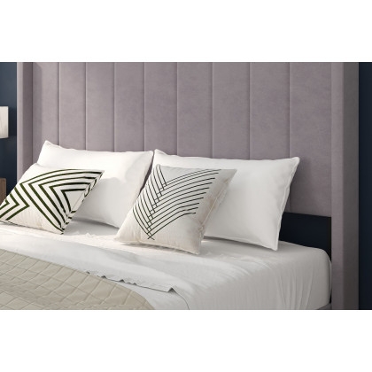 BLNK Bianca Upholstered Platform Bed with Vertical Stitched Wingback Headboard - Gray, King Size