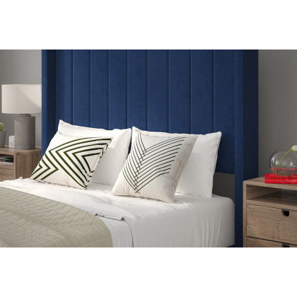BLNK Bianca Upholstered Platform Bed with Vertical Stitched Wingback Headboard - Navy, Full Size