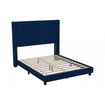 BLNK Bianca Upholstered Platform Bed with Vertical Stitched Wingback Headboard - Navy, Full Size