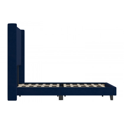 BLNK Bianca Upholstered Platform Bed with Vertical Stitched Wingback Headboard - Navy, Full Size