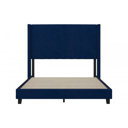 BLNK Bianca Upholstered Platform Bed with Vertical Stitched Wingback Headboard - Navy, Full Size