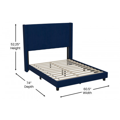 BLNK Bianca Upholstered Platform Bed with Vertical Stitched Wingback Headboard - Navy, Full Size