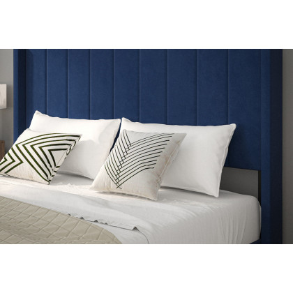 BLNK Bianca Upholstered Platform Bed with Vertical Stitched Wingback Headboard - Navy, King Size