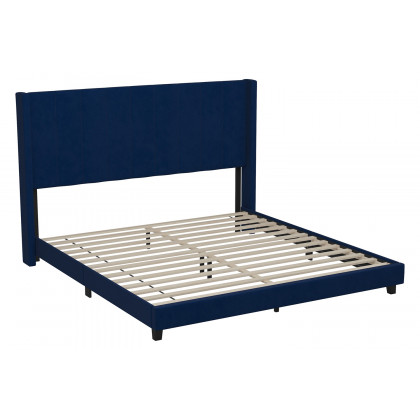 BLNK Bianca Upholstered Platform Bed with Vertical Stitched Wingback Headboard - Navy, King Size