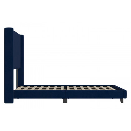 BLNK Bianca Upholstered Platform Bed with Vertical Stitched Wingback Headboard - Navy, King Size