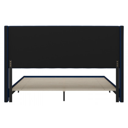 BLNK Bianca Upholstered Platform Bed with Vertical Stitched Wingback Headboard - Navy, King Size