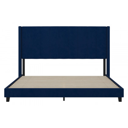 BLNK Bianca Upholstered Platform Bed with Vertical Stitched Wingback Headboard - Navy, King Size