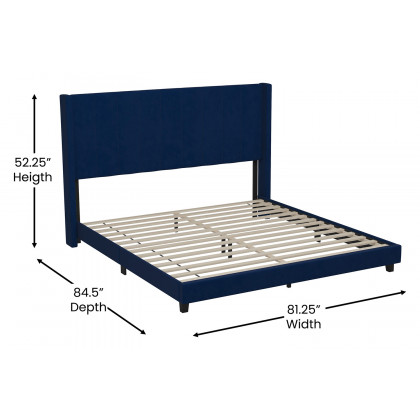 BLNK Bianca Upholstered Platform Bed with Vertical Stitched Wingback Headboard - Navy, King Size