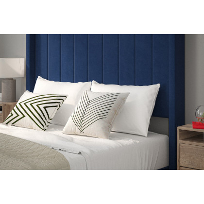 BLNK Bianca Upholstered Platform Bed with Vertical Stitched Wingback Headboard - Navy, Queen Size