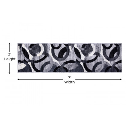 BLNK Harken Collection Geometric Olefin Area Rug with Jute Backing - Black/Gray, 2'W x 7'L