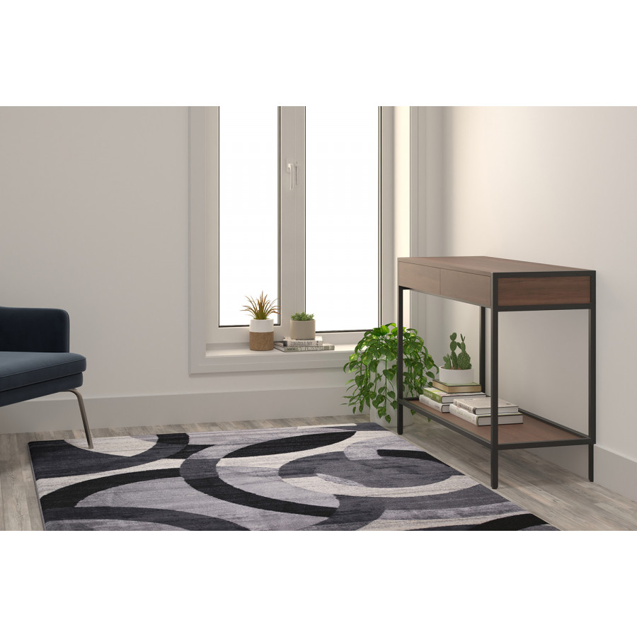 BLNK Harken Collection Geometric Olefin Area Rug with Jute Backing - Black/Gray, 5'W x 7'L