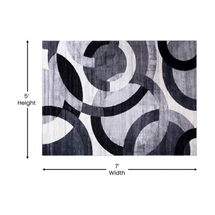 BLNK Harken Collection Geometric Olefin Area Rug with Jute Backing - Black/Gray, 5'W x 7'L