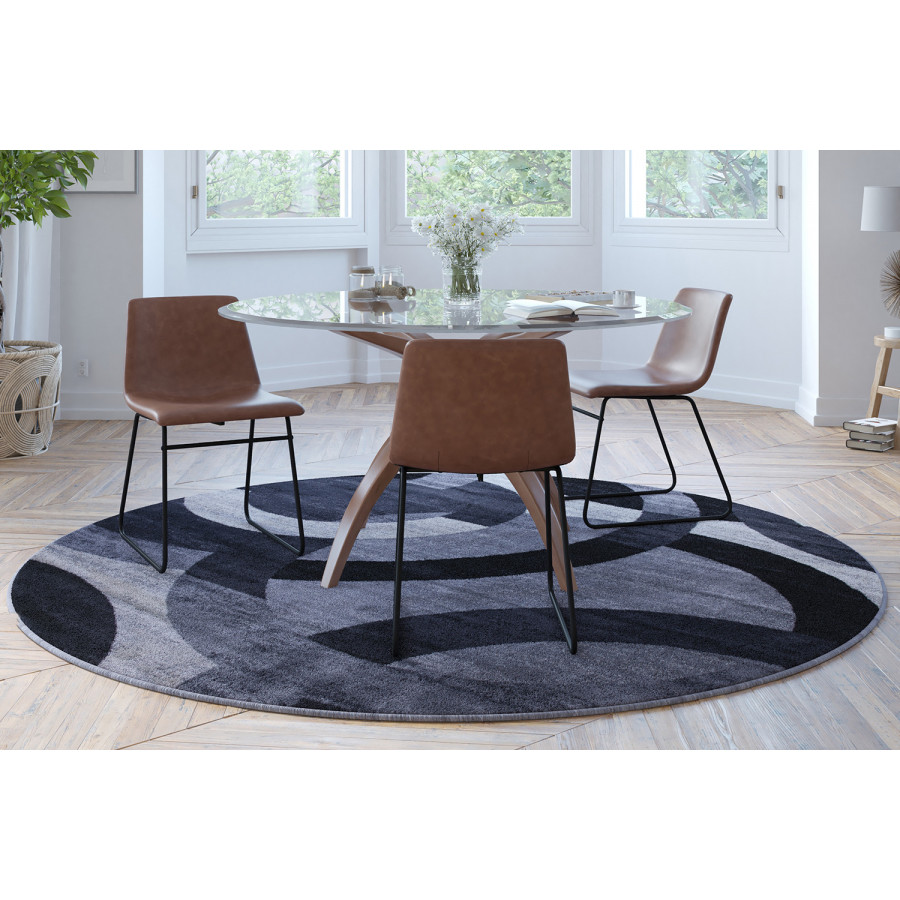 BLNK Harken Collection Geometric Round Olefin Area Rug with Jute Backing - Black/Gray, 5'W x 5'L