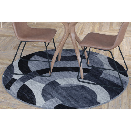 BLNK Harken Collection Geometric Round Olefin Area Rug with Jute Backing - Black/Gray, 5'W x 5'L