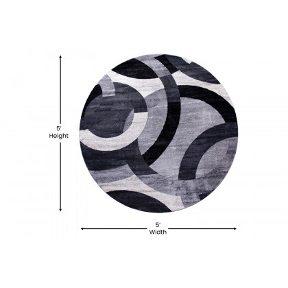 BLNK Harken Collection Geometric Round Olefin Area Rug with Jute Backing - Black/Gray, 5'W x 5'L