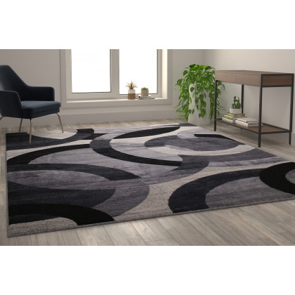 BLNK Harken Collection Geometric Olefin Area Rug with Jute Backing - Black/Gray, 8'W x 10'L