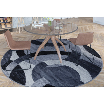 BLNK Harken Collection Geometric Round Olefin Area Rug with Jute Backing - Black/Gray, 8'W x 8'L