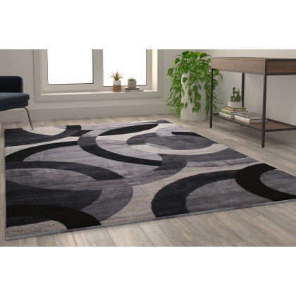 BLNK Harken Collection Geometric Olefin Area Rug with Jute Backing - Black/Gray, 6'W x 9'L