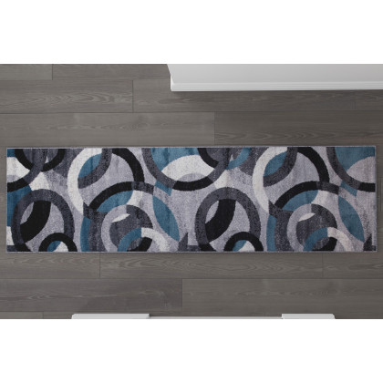 BLNK Harken Collection Geometric Olefin Area Rug with Jute Backing - Blue/Gray, 2'W x 7'L