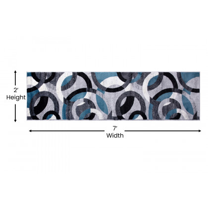 BLNK Harken Collection Geometric Olefin Area Rug with Jute Backing - Blue/Gray, 2'W x 7'L